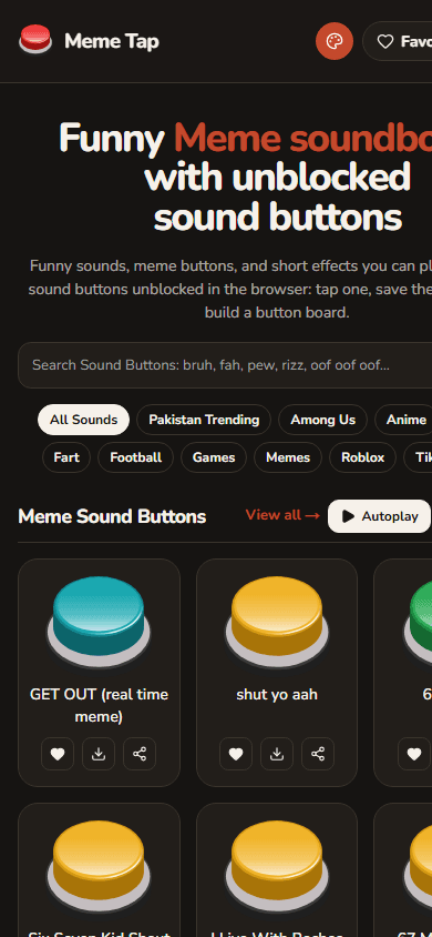 Meme Tap on a mobile screen showing search and sound buttons